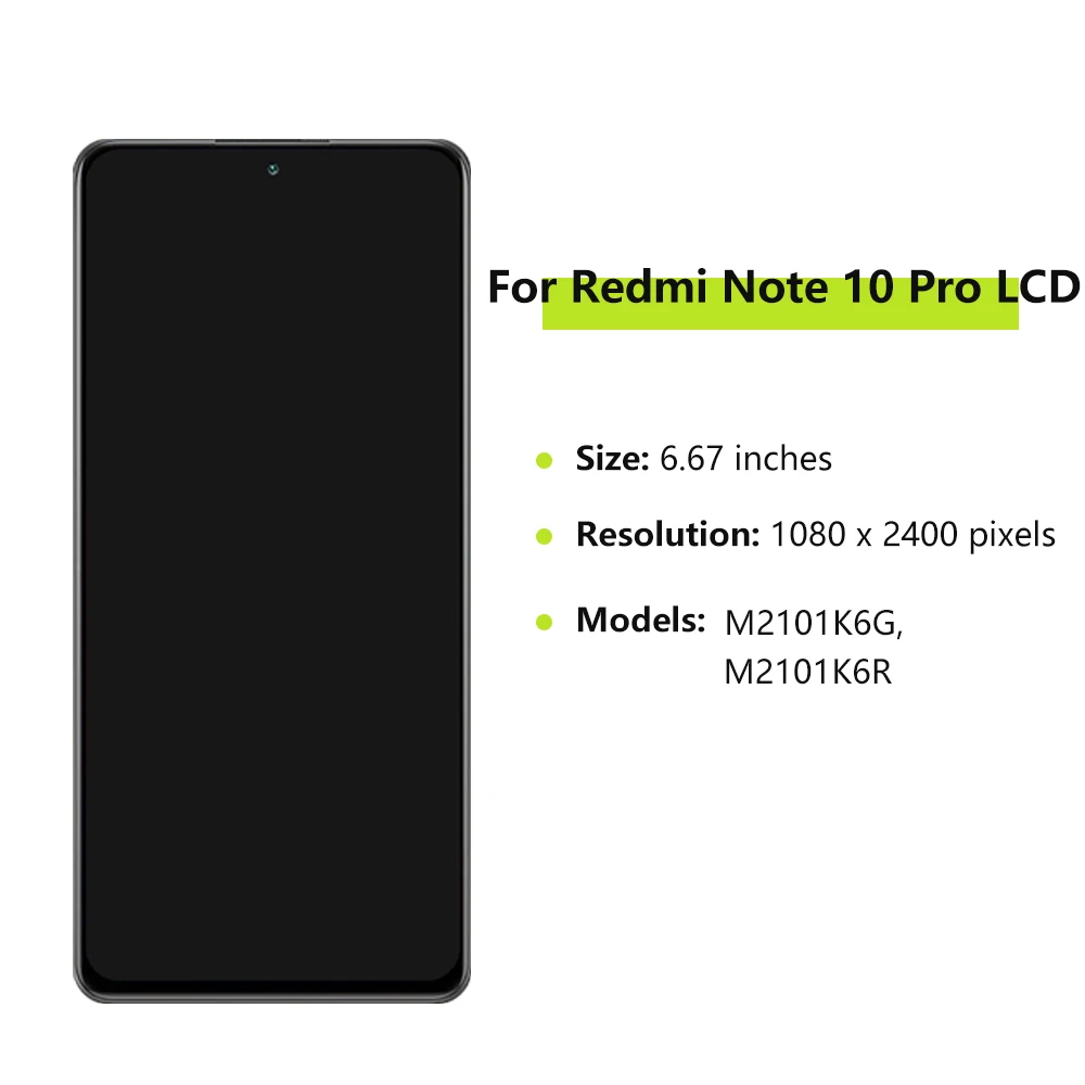 Note10 Pro AMOLED LCD Display Screen For Xiaomi Redmi Note10 Pro 4G M2101K6G M2101K6R LCD Display with Touch Screen Digitizer