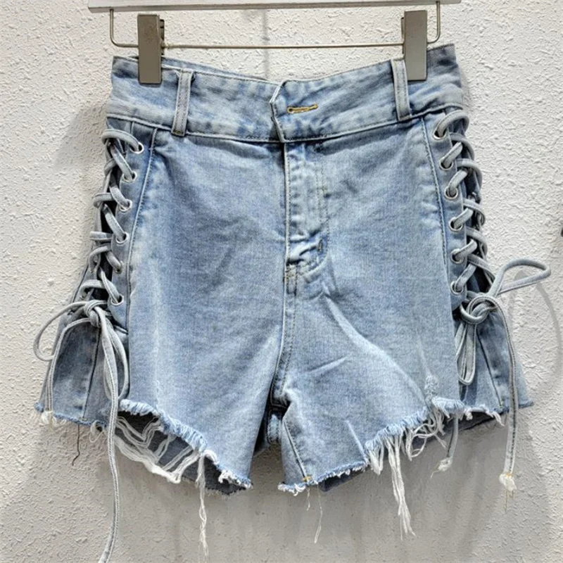 

Bandage Sexy denim shorts women's summer 2022 new high-waisted thin wide-leg loose a-line ins hot short pants