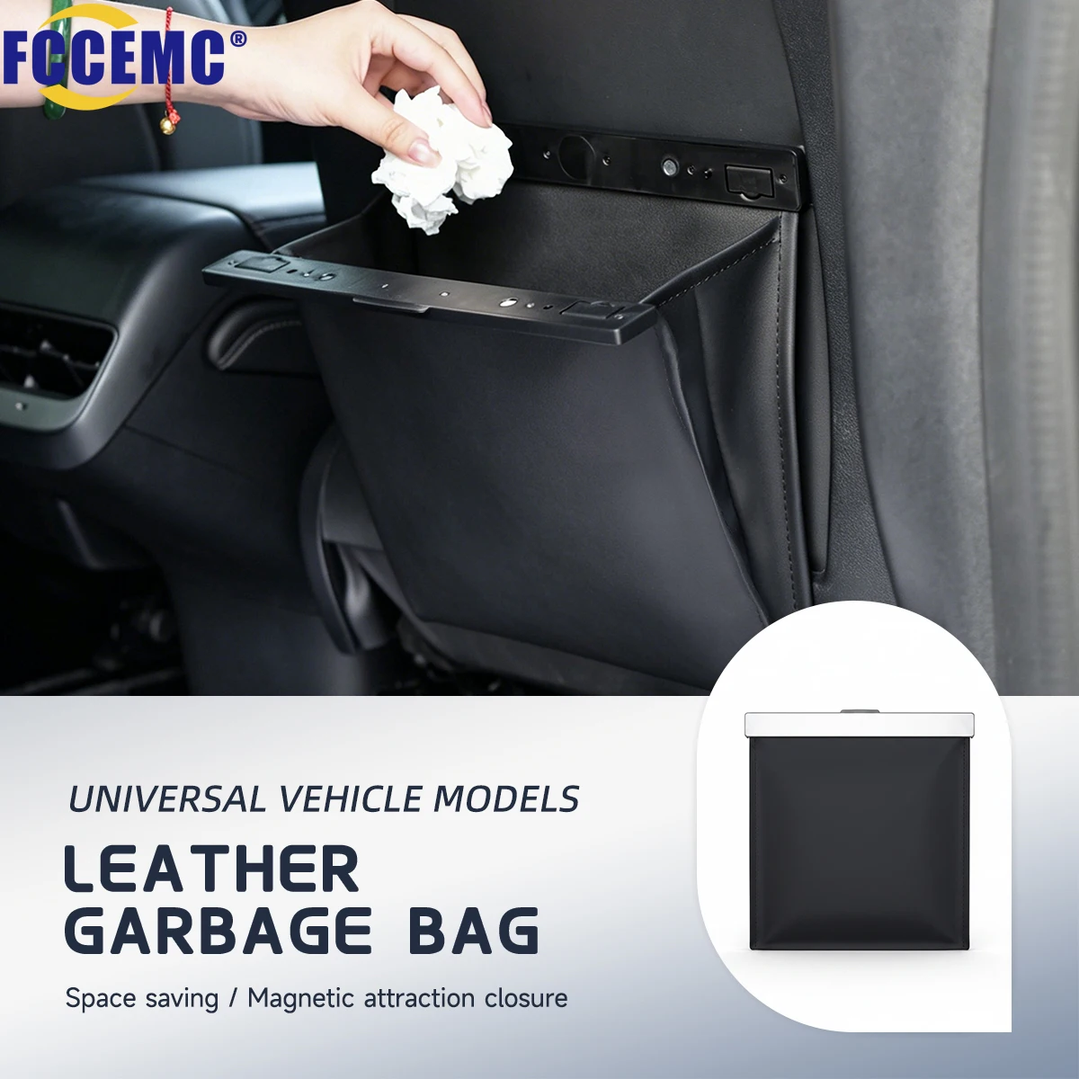 Car Garbage Bag Magnetic Adsorption Waterproof PU Leather Back Seat Hanging Garbage Bag Trash Bin Auto Interior Accessorie