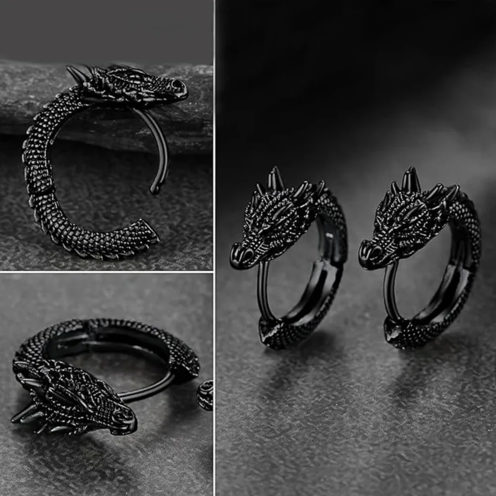 Fashion Dragon Hoop Earrings Antique Metal Punk Loong Earrings Hip Hop Style Personality Jewelry Unisex