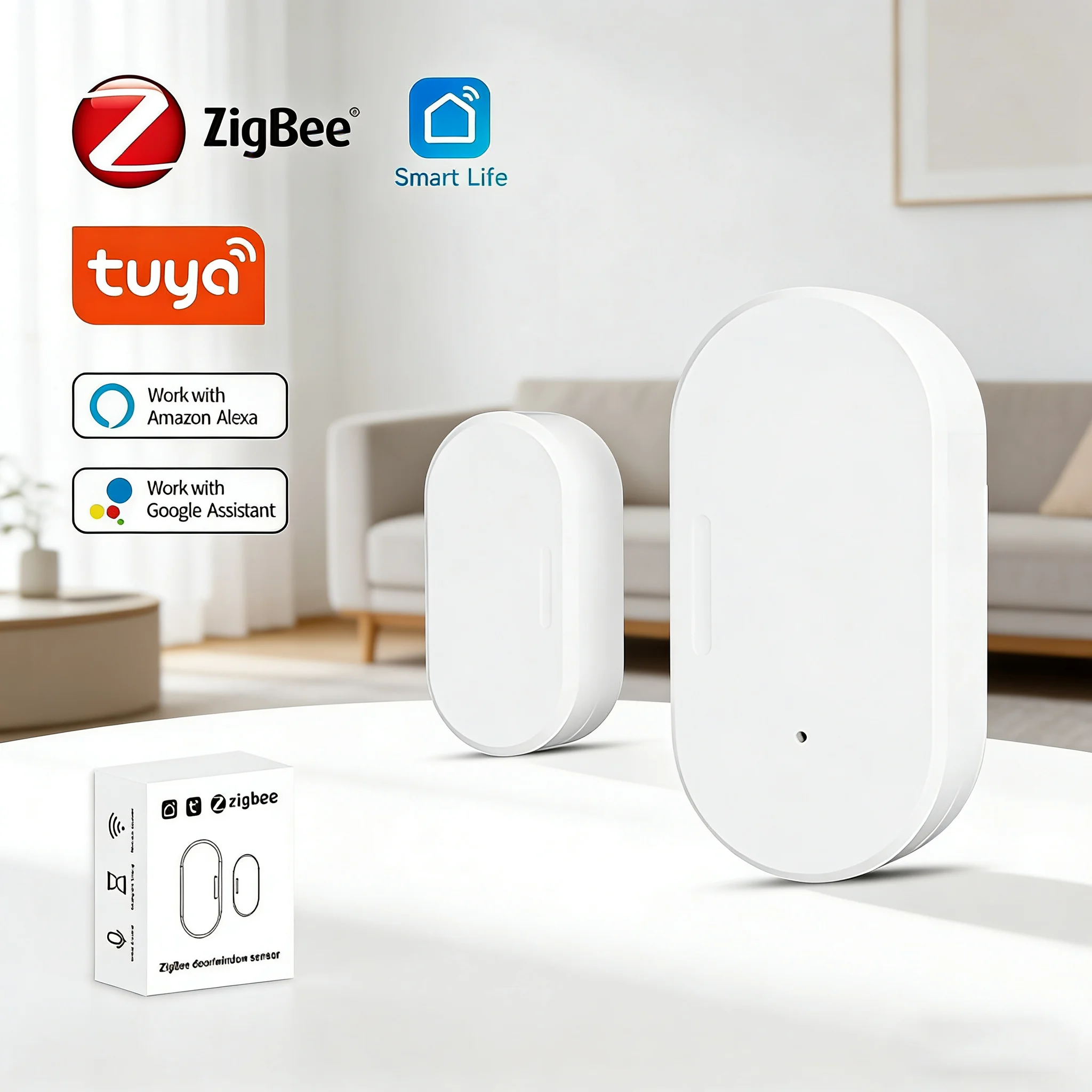 

Tuya ZigBee Door Window Sensor Smart Home Security Protection Magnetic Contact Door Open Closed Detector Support Z2MQTT