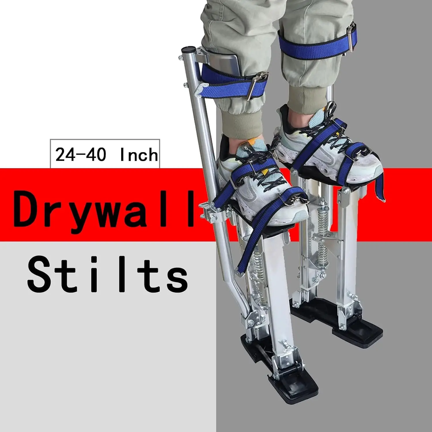 24-40 Inch Drywall Stilts Grade Adjustable Auminum Tool Stilt for Painting or Cleaning - Silver