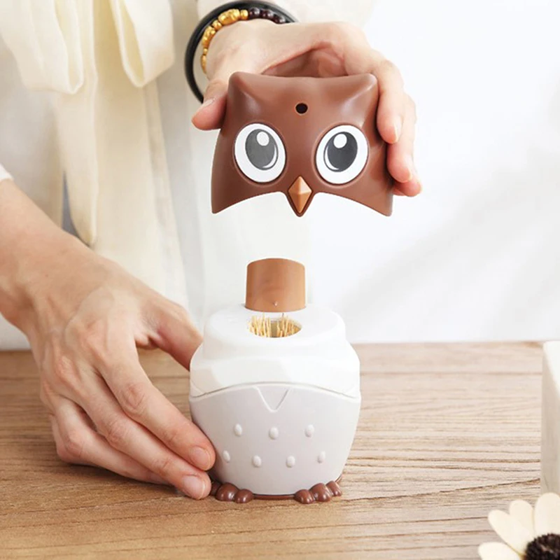 Cute Cartoon Owl Toothpick Holder Desktop Automatic Dispenser Tooth Pick Container Family Bar Accessories