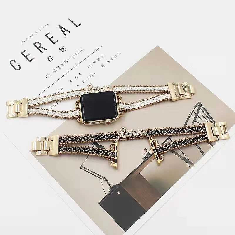 Diamond Strap For Apple Watch band 44mm 40mm 42mm 38mm Link Bracelet Wristband Ring correa iWatch series 3 4 5 6 se 7 45mm 41mm