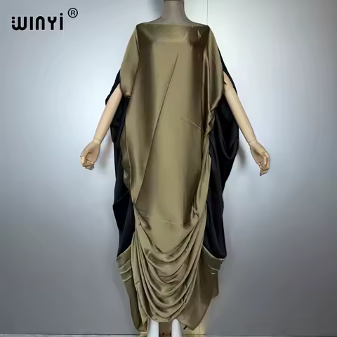 WINYI evening dress dubai luxury Female loose kaftan muslim woman clothing holiday beach dress fashion silk feeling long Caftan