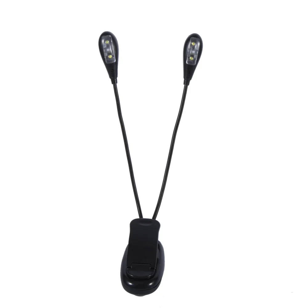 2 Pack Dual Arms Book Light USB Battery Operated Clip On Design Music Stand Light 4 Brightness Levels Flexible LED Light