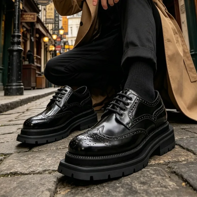 

Newly Designe Men Derby Shoes 6cm Thick-Soled Height-Increasing Casual Business Brogues Luxury British Style Oxford Shoes