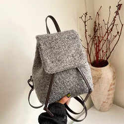 2024 Woolen Winter New Casual Fashion Large Capacity Simple Small Fresh Popular Single Shoulder Double Shoulder Women's Backpack