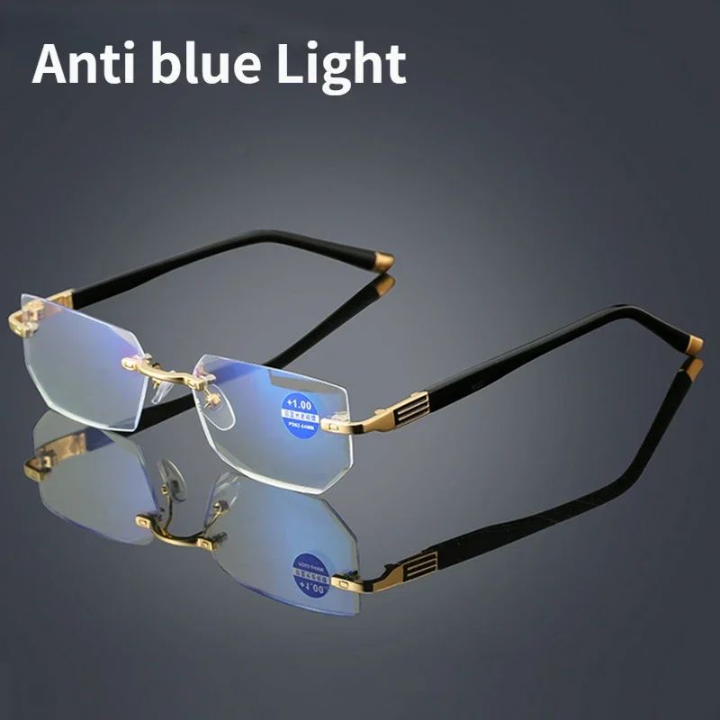 

Anti blue Light Reading Glasses Women Diamond cutting Rimeles Eyeglasses Men Anti fatigue Hyperopia Presbyopic Eyewear