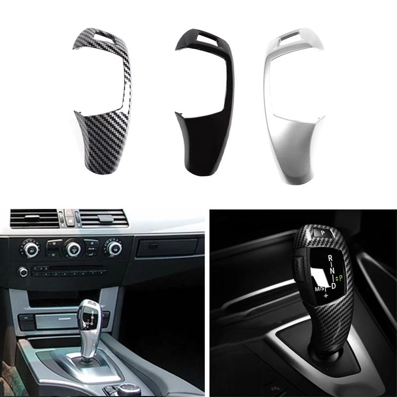 For BMW F01 F02 F10 F18 LHD RHD ABS Car Carbon Fiber Gloss Black Gear Shift Lever Knob Cover Replacement 08-13 Accessories