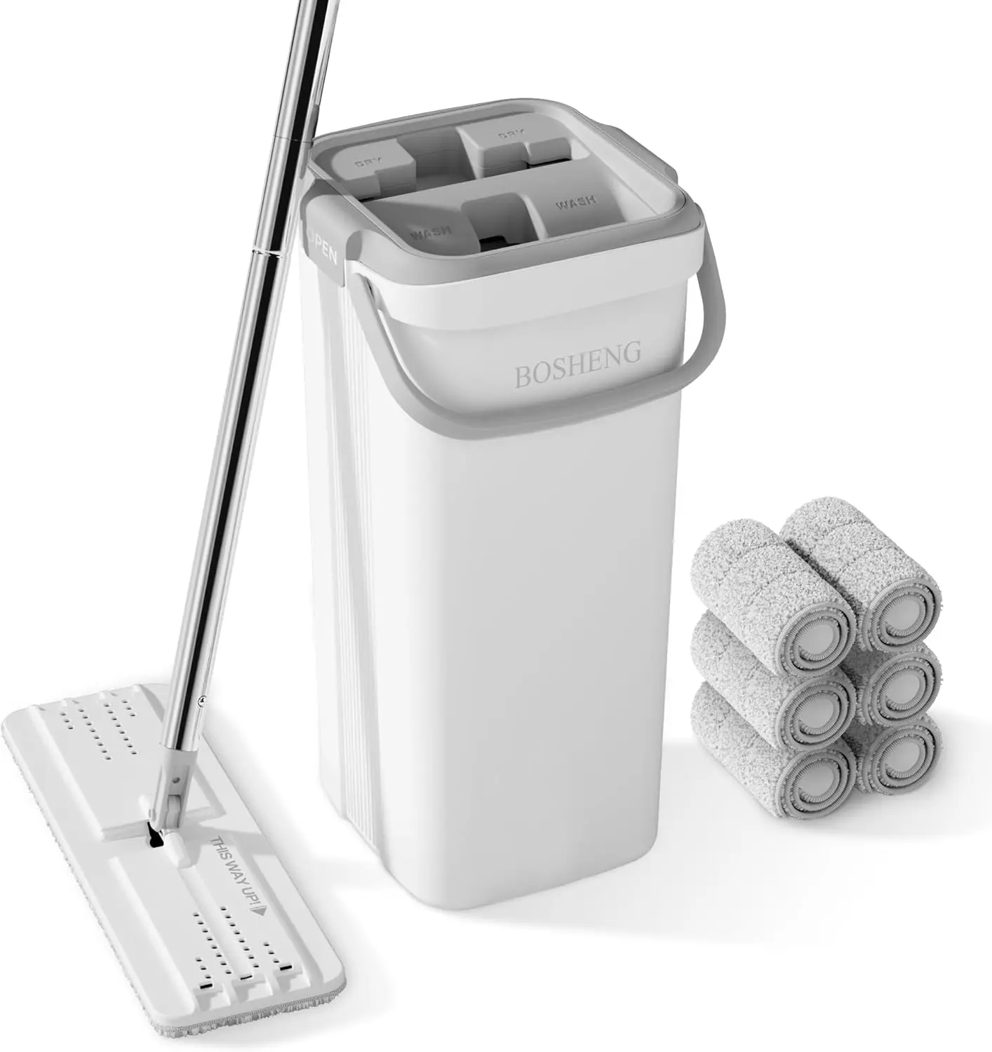 

Набор для уборки: швабра с плоской насадкой, удлиненной ручкой и микрофибровыми подушечками для полов из твердых пород дерева и стен