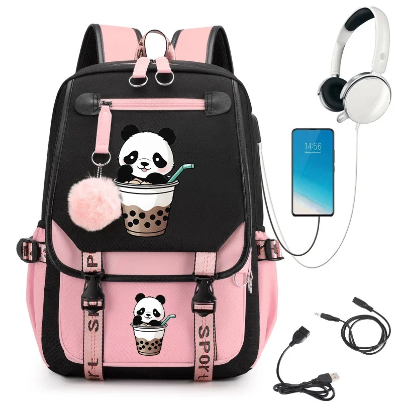 

Kawaii Cute for Teenage Schoolbag Primary Panda in Boba Tea Аниме Школьный рюкзак Сумка