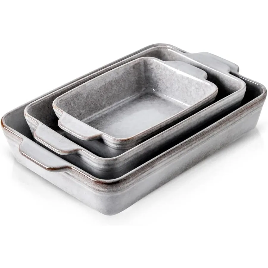 

Bakeware Set, Ceramic Baking Dish Set, Rectangular Casserole Dish Set, lasagna Pan, Baking Pans Set for Cooking, Cake Dinner, Ki