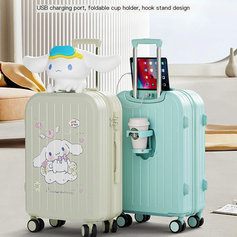 Anime Cinnamoroll Usb Charging Port 20 22 24 Inch Trolley Case Sanrio Kawaii Kuromi Cup Holder Hook Up Suitcase Student Travel