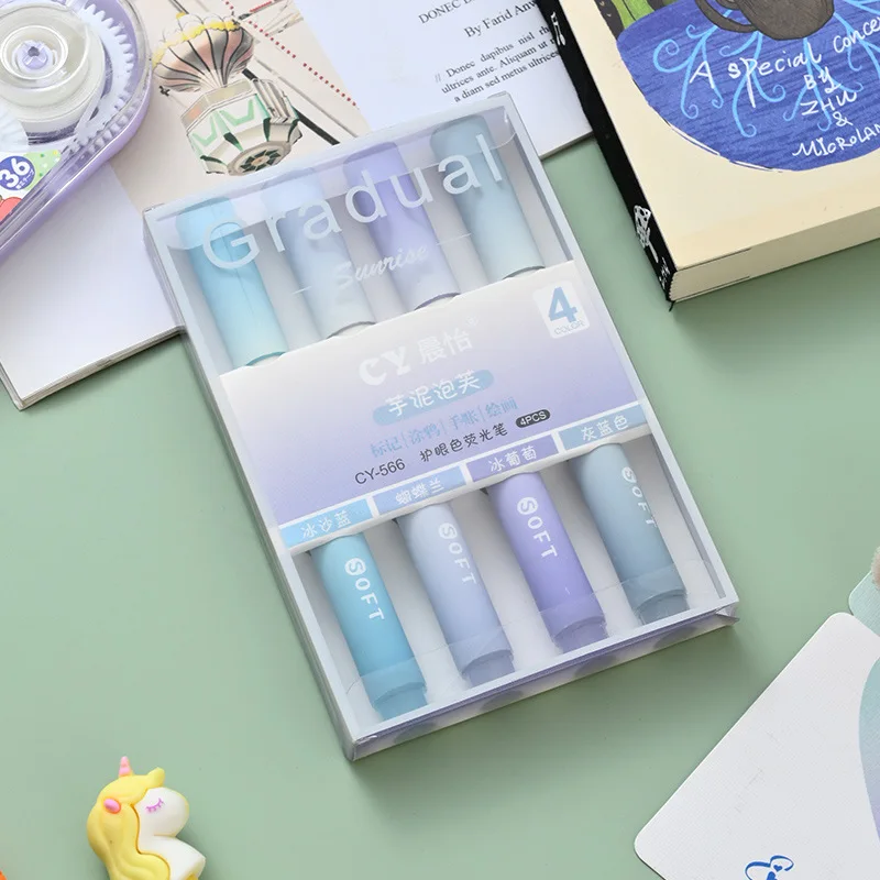 4Pcs/set Kawaii Highlighter Pens Cute DIY Spot Liner Marker Drawing Painting Markers Japan Stationery School Office Supplies