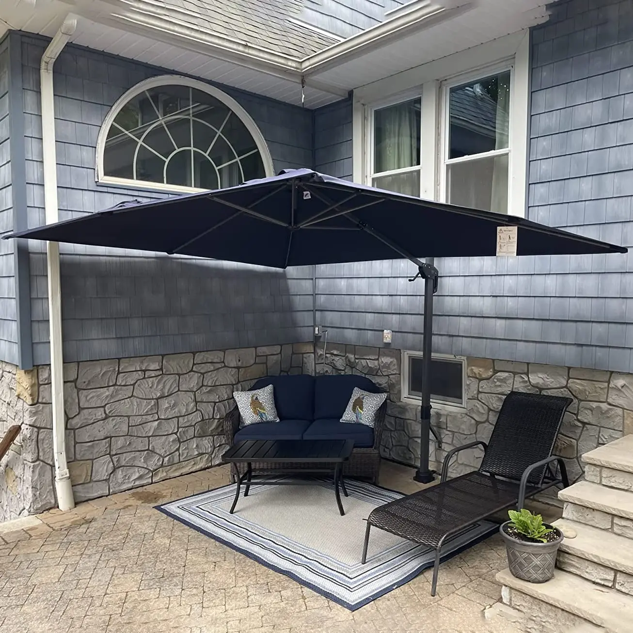 Patio Umbrella 9' x 11.5' Rectangle All-Day Shade Control Navy, Custom