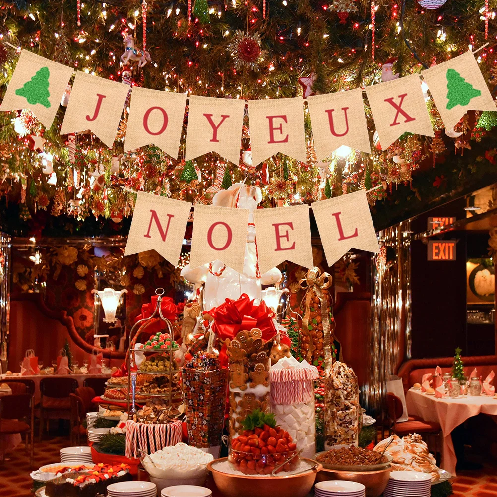 

Hanging Christmas Burlap Banner Bunting for Room Window Table Decoration Party Supplies Festive Holiday Atmosphere Joyeux Noel