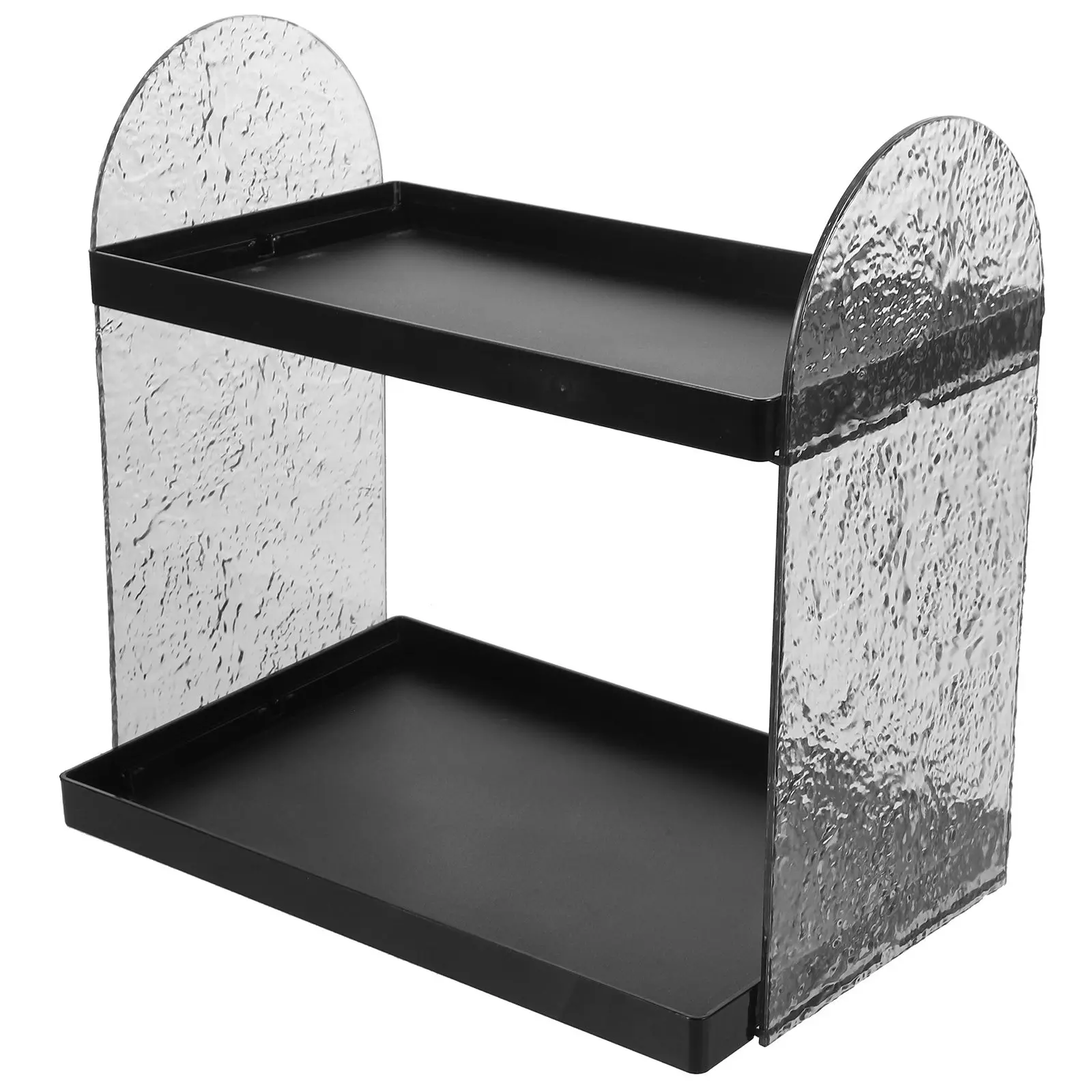 Organizador de Maquillaje de 2 Niveles con Textura Glaciar para Baño, Escritorio o Tocador, Exhibidor de Productos para el Cuidado de la Piel, Acrílico Transparente