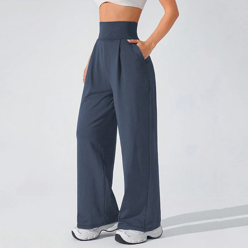 High-Waist Straight Leg Yoga-Hose für Damen – Frühling/Sommer Weite Beine Naked Feel Gym Leggings – Weiche Pilates Lauf- und Sporthose – Detail 5