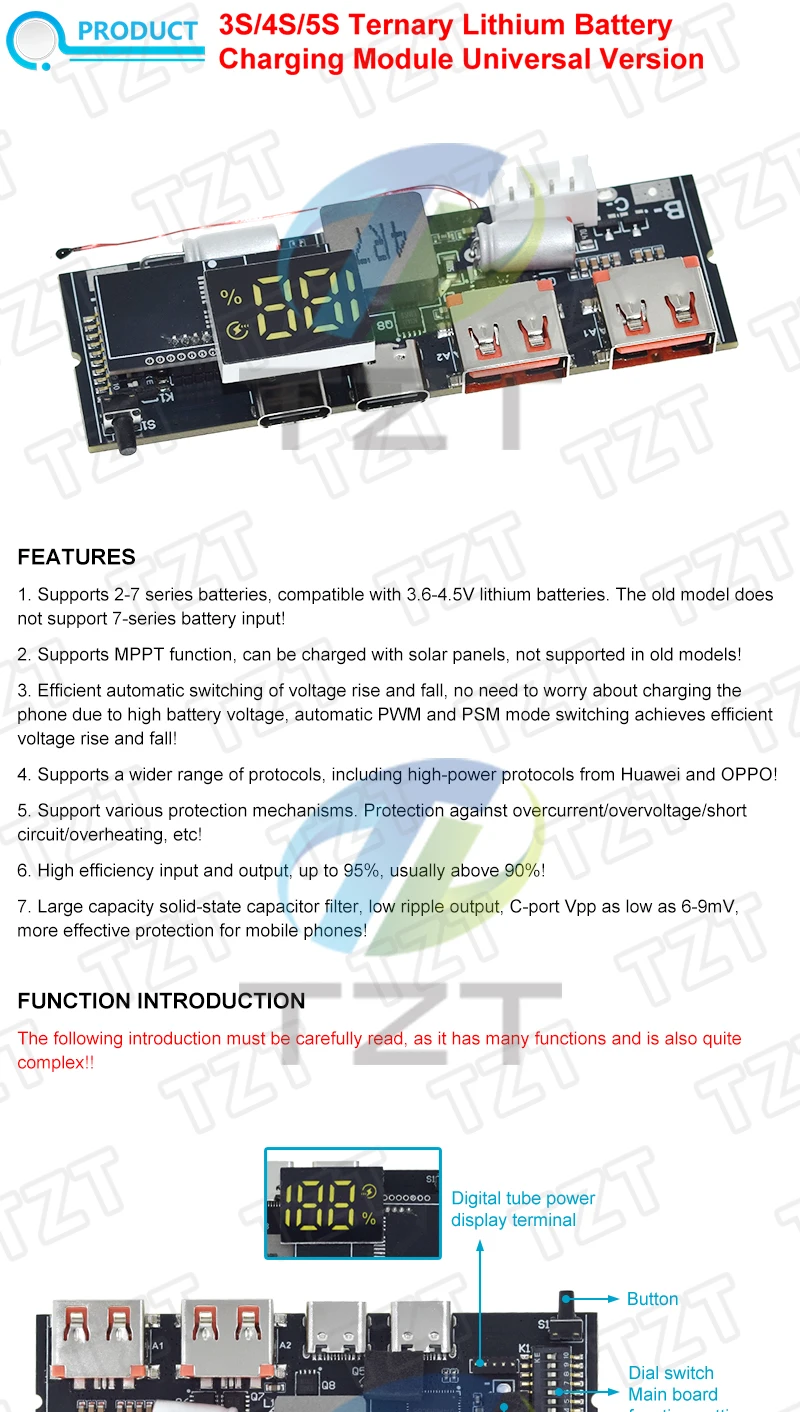TZT 1/3 Stück QC4.0 QC3.0 LED Dual USB PD Schnellladung 5A 100W Micro/Typ-C USB Mobile Power Bank 18650 Lademodul – Detail 1