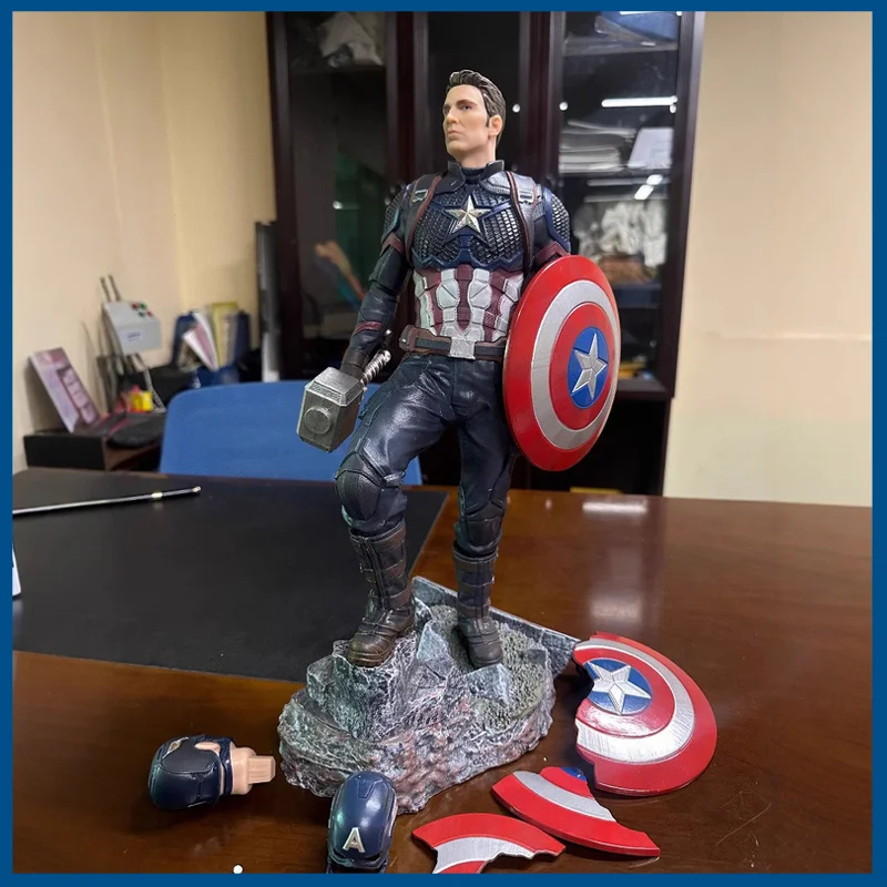 

Marvel 40cm Captain America Double Headed Sculpture Can Replace Handmade Avengers 4 Movie Desktop Ornament Model Gift