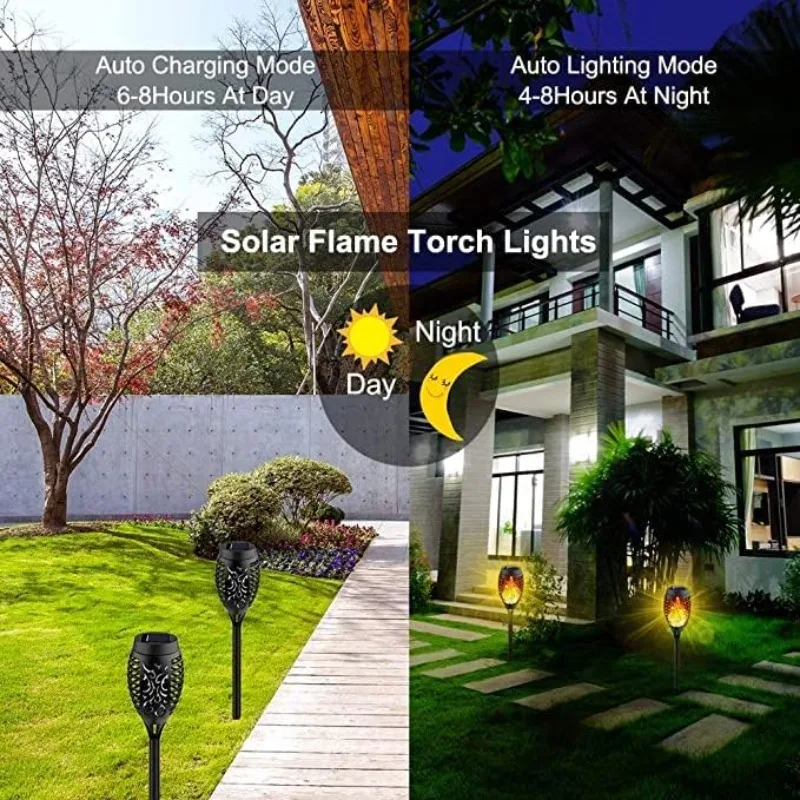 1/2/4 12LEDTorch Solar Landscape Lights Outdoor Decorative Lights for Garden Terrace Courtyard Automatic Switch IP65 Waterproof
