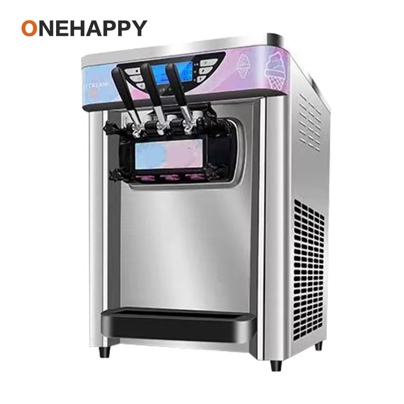 Commercial Ice Cream Machine 2600W, Auto Soft Serve Maker with Cone Dispenser for Shop & Cafe 220V