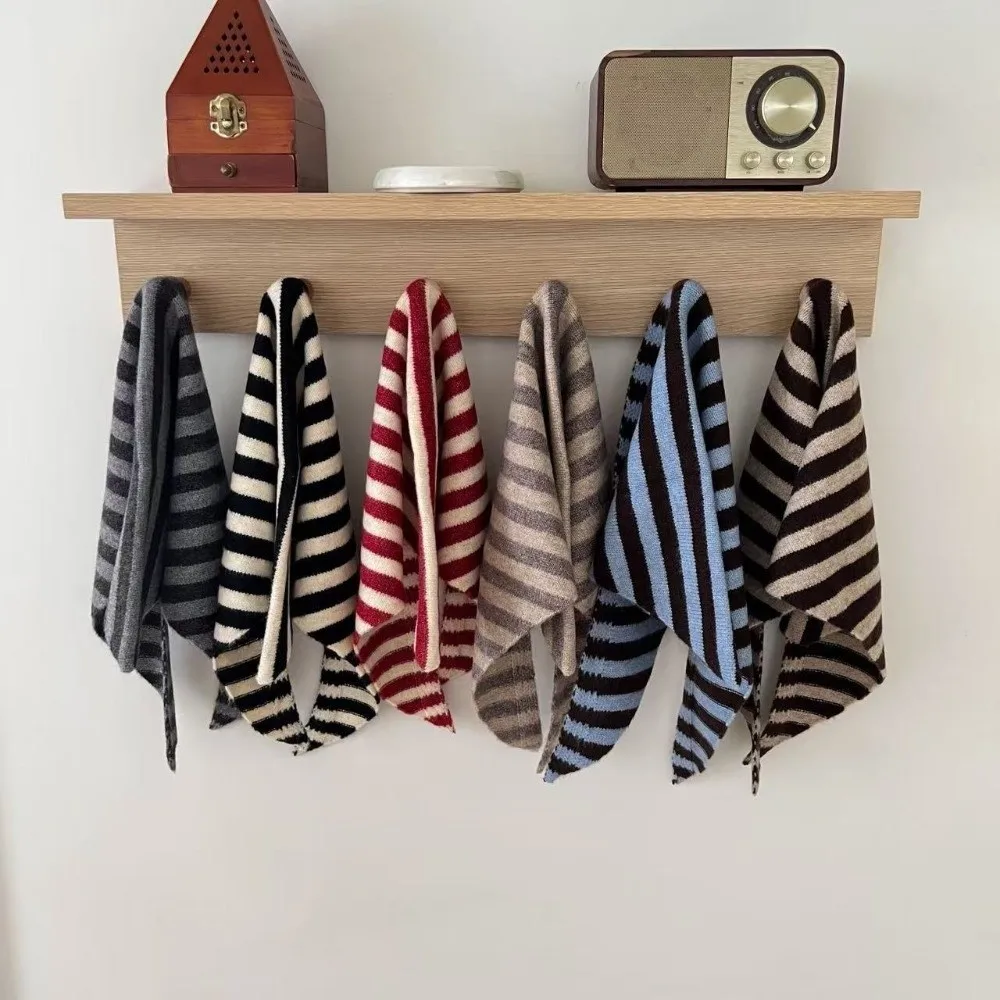 New Striped Knitted Triangular Scarf Soft Multi-functional Shawl Imitation Wool Windproof Neckerchief Boys and Girls