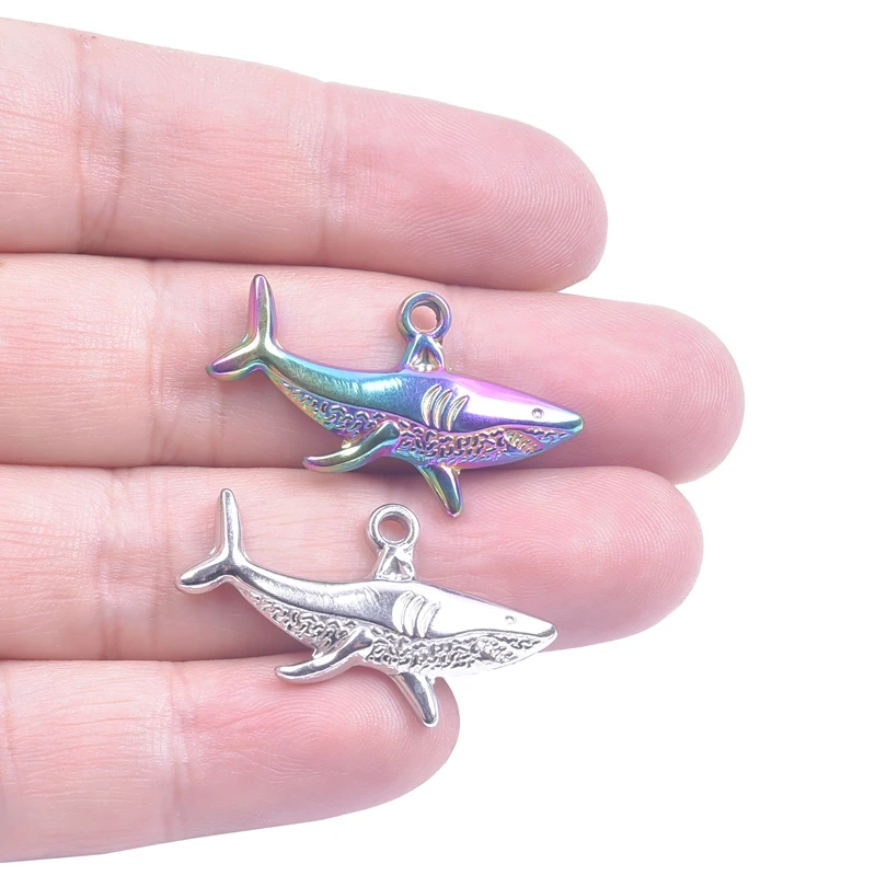 Fashion Animal 5pcs/Lot Stainless Steel Shark Pendant For Jewelry Making Supplies Rainbow/Silver/Gold Color DIY Earring Keychain