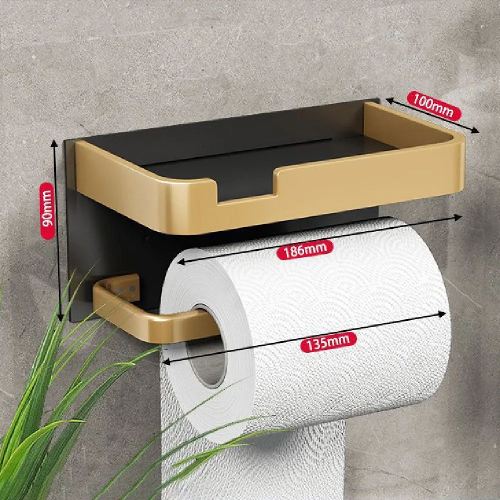 

Wall-Mounted Bathroom Tissue Box Aluminum Punch-Free Toilet Paper Container Large Capacity Multifunctional