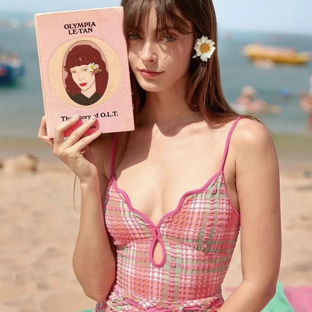 

2025 New Plaid Suspender Silm Beach Bikini Hot Spring Summer Sports One-piece Swimwear Sun Protection Women's Swimsuit