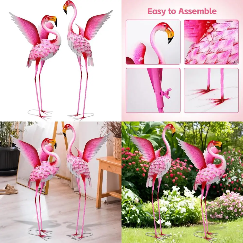 

Pink Flamingo Garden Statues - Outdoor Metal Sculptures for Yard Art, 2 Pack Bird Statues, Perfect for Ponds and Lawns