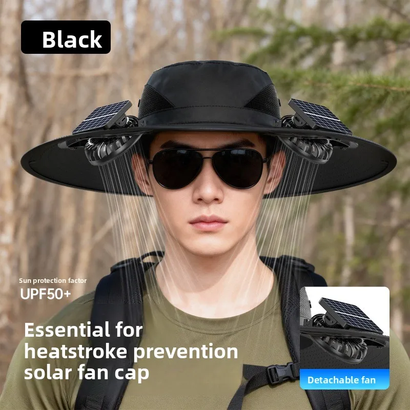 Solar Fan Hat for Outdoor Work Summer UV Protection Fishing Cap Lightweight Bucket Hat for Garden Hands Free Sun Shade Headwear view 6