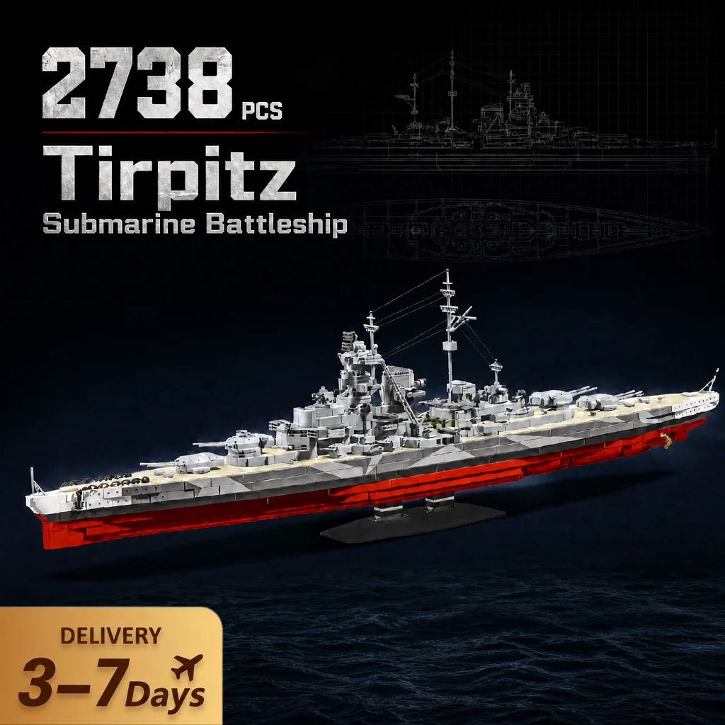 Klemmbausteine 2738-teiliger Tirpitz U-Boot Schlachtschiff Baukasten Militärisches Modulares Montage-Schiffsmodell Bausteine Set Heimdekoration Kreatives Spielzeug Geschenke für Erwachsene