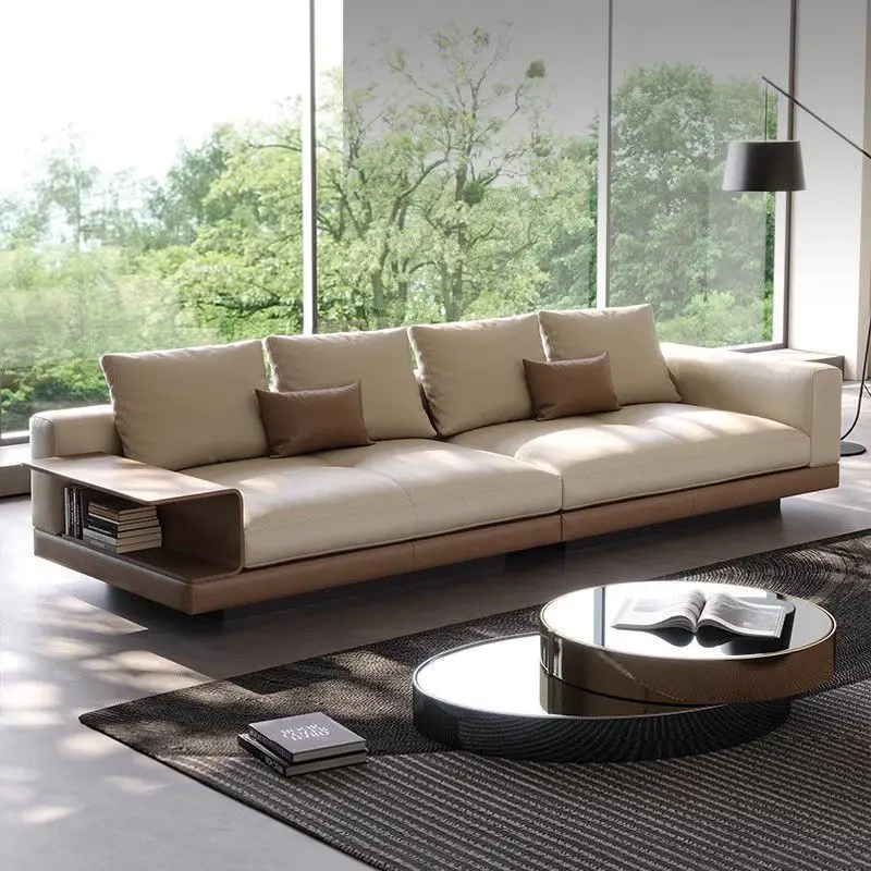 

Sofa Italian minimalist villa Daping high-end first-floor living room cowhide straight-row sofa