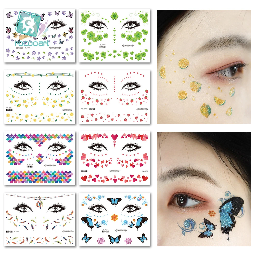 Flowers Temporary Face Tattoo Sticker Waterproof Women Body Art Disposable Party Tattoo Floral tatouage temporaire