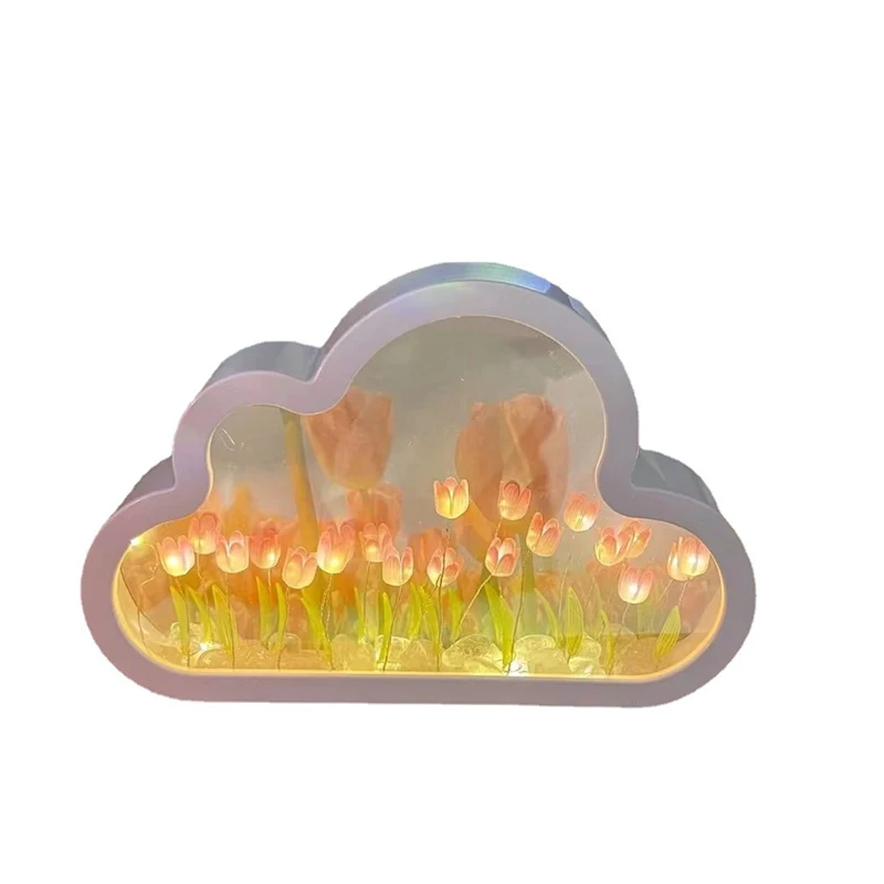 Handgemaakte Diy Cloud Tulp Desktop Spiegel Bloem Zee Nachtlampje Lichtgevend Ornament Creatief Cadeau Chinese Valentijnsdag Cadeau