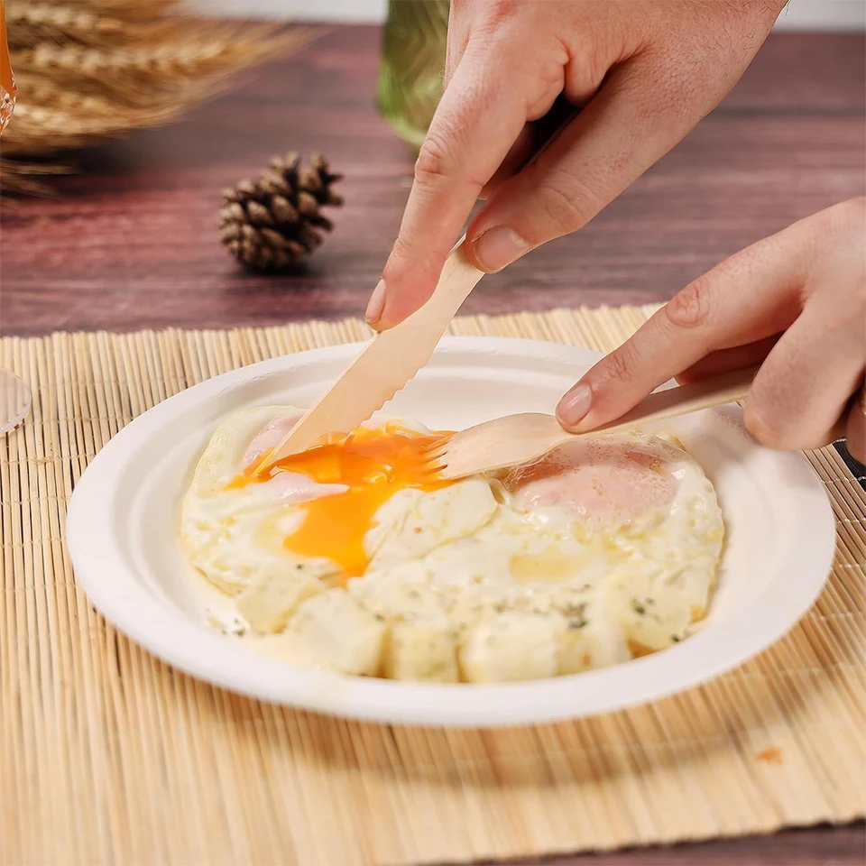 50/100PCS Disposable Wooden Cutlery Set Fork Spoon Knife Combo for Cake Ice Cream Dessert Wedding Birthday Party Supplies view 5
