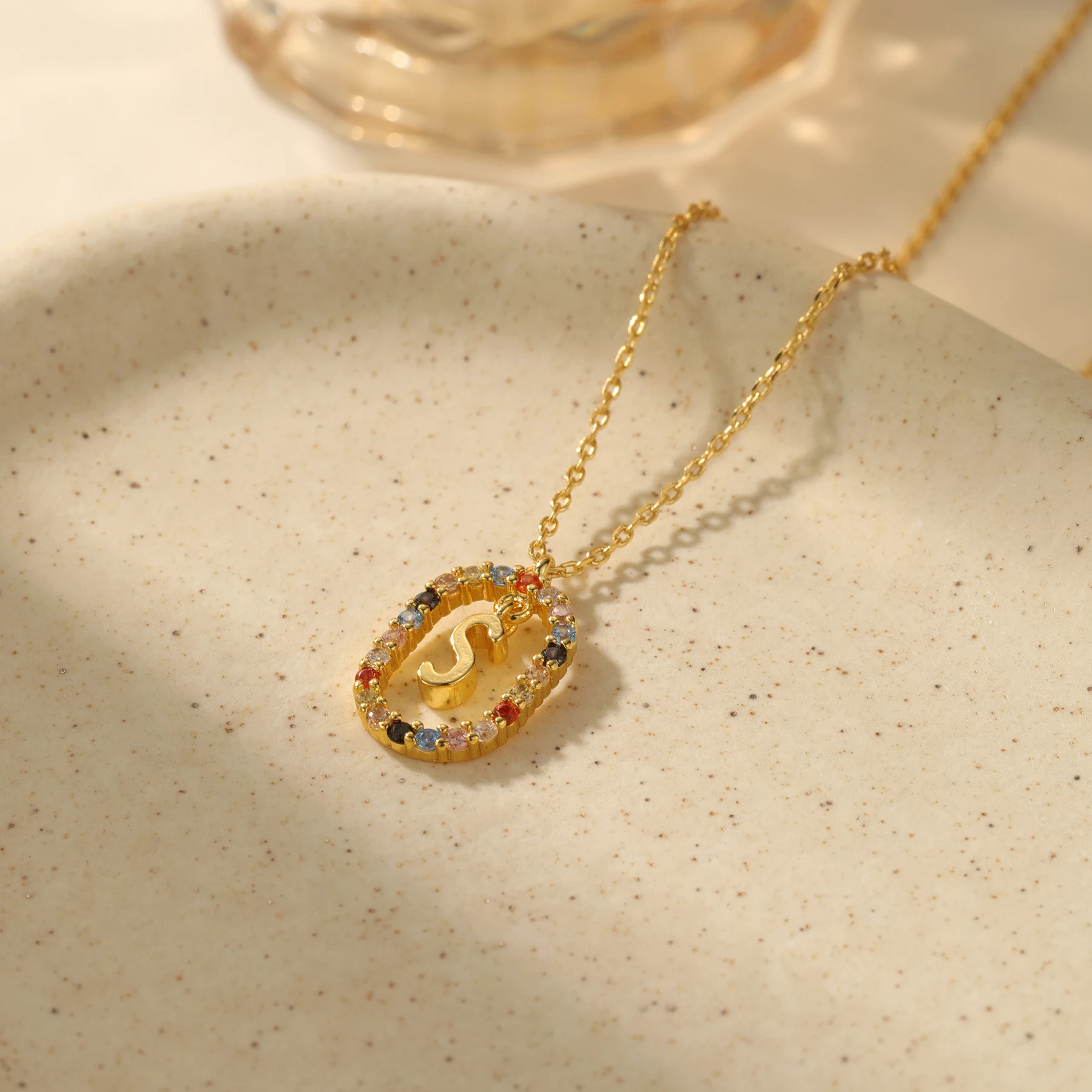Personalized Rainbow Zircon Initial Necklace Multicolor Letter Charm 18K Gold Plated Stainless Steel Dainty Jewelry Gift for Her