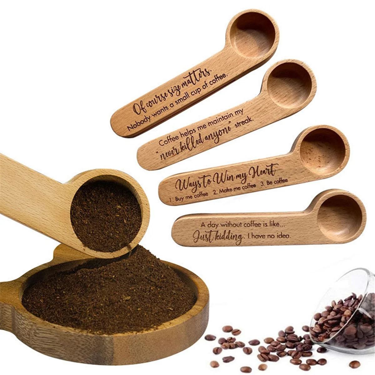 Coffee Measuring Scoop 2-In-1 Wood Engraved Coffee Scoop and Bag Clip Kitchen Tools Coffee Spoon Style 3