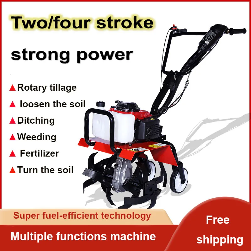 

Micro Tillage Machine Agricultural Four Wheel Drive Artifact Weeder Ditching Plow Through Soil Digging Plow Rotary Cultivator