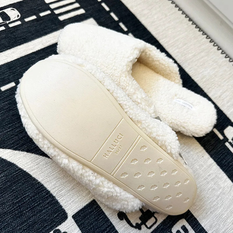 Pantofole da interno in agnello primavera inverno bianco latte morbido ceroso piccole scarpe shpeluche per donna ragazza