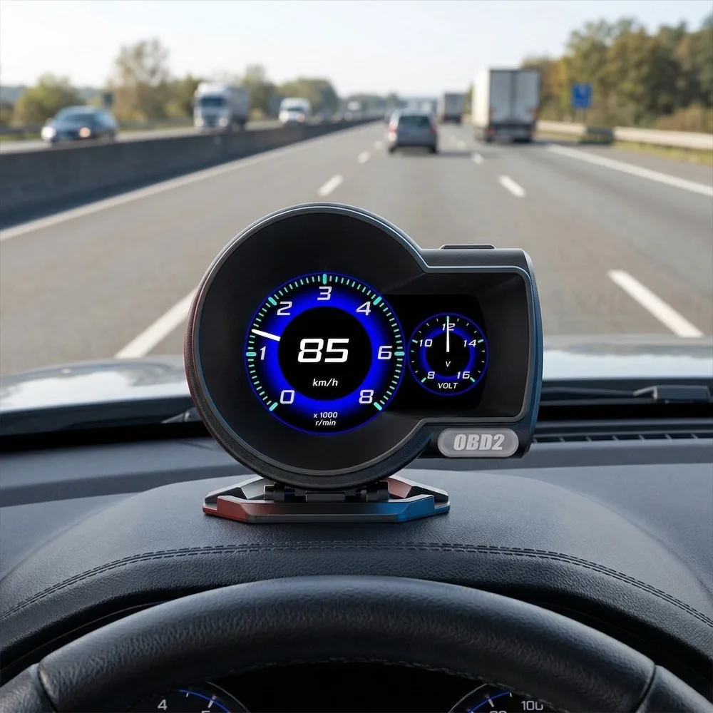 

F8 HUD OBD Head Up Display Multifunctional Display Speedometer Pressure Water Temp Vehicle Turbine Meter for Cars Safety Driving
