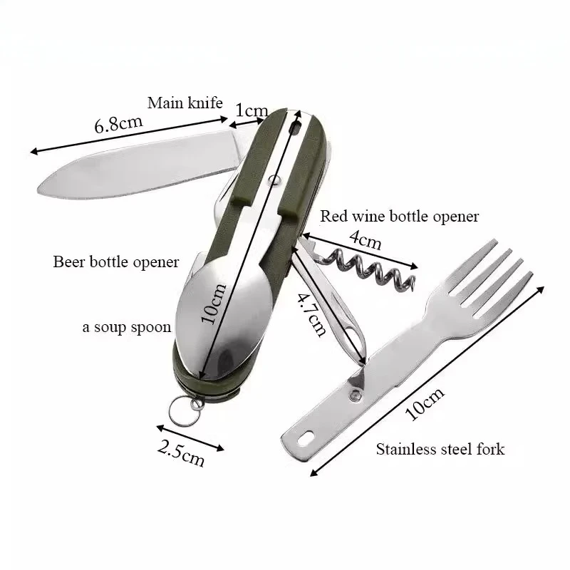 Outdoor 7-in-1 Camping Gear Portable Stainless Steel Spoon, Fork, Knife and Bottle Opener Combination Set Multi-purpose Tool image 3
