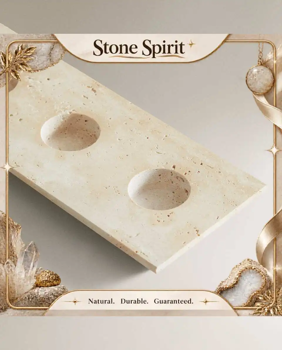 25.5x2.3x10cm Minimally Designed Home Furnishing Desktop Atmosphere Decoration Retro Travertine Marble Stone Candle Holder