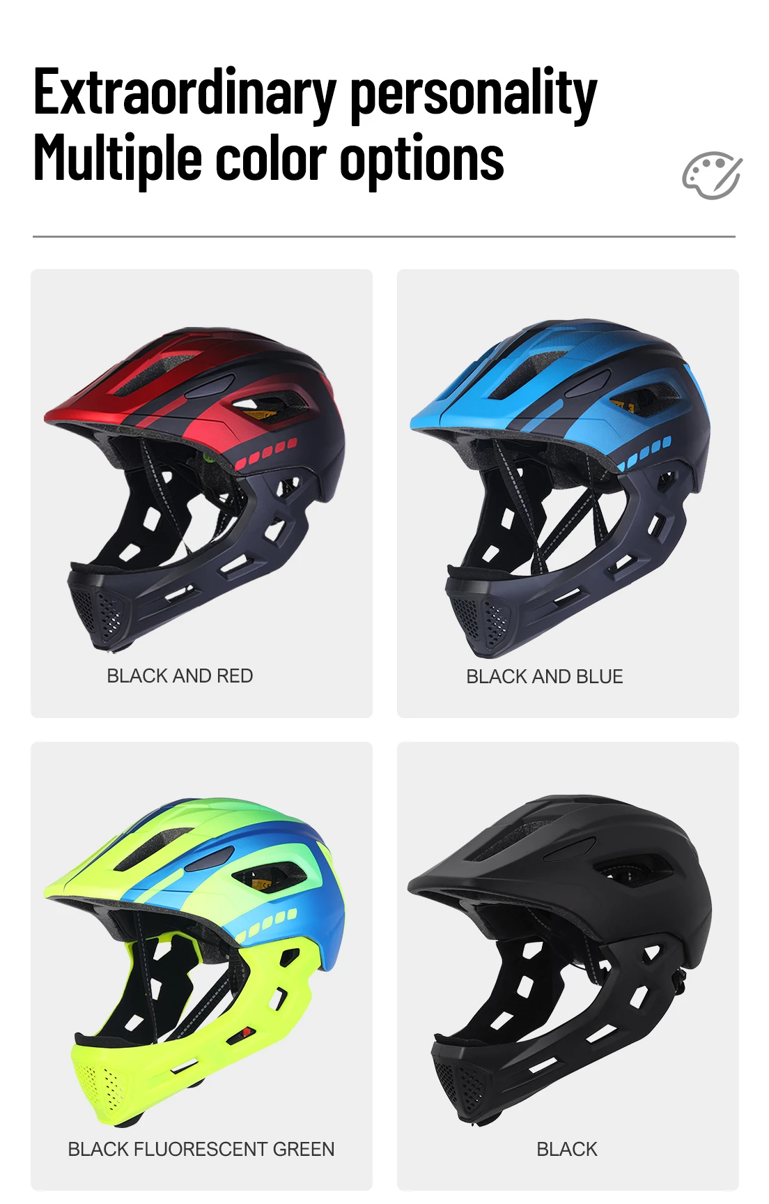 Horntour Kinder-Fahrradhelm, volles Gesicht, abnehmbar, ultraleicht, atmungsaktiv, für Kinder, Outdoor, Skate, Rollschuh, Fahrradhelm – Detail 14