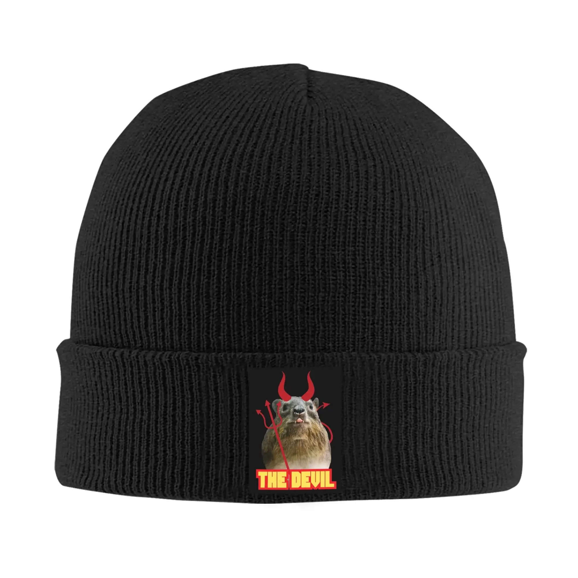 

Теплая вязаная шапка Rock Hyrax Devil, зимняя вязаная шапка с капюшоном, шапочки Skullies, шапки в стиле хип-хоп для унисекс