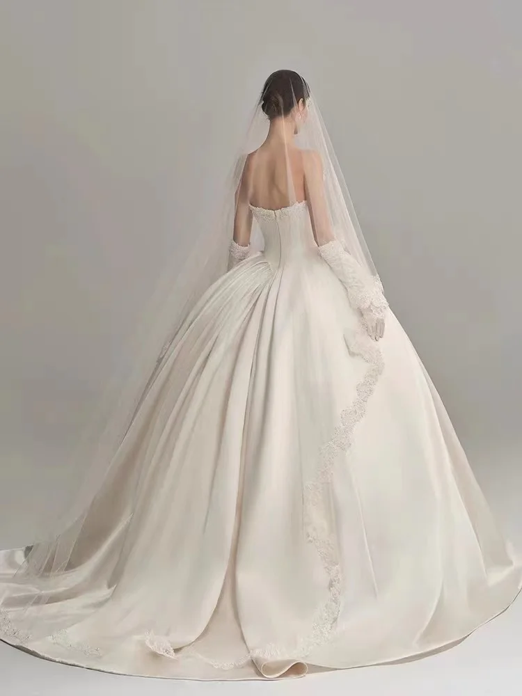 Vestido de casamento francês, Vestido de noiva principal, Fios, Tubo retrô, Textura cetim, Alta qualidade, Novo, 2021