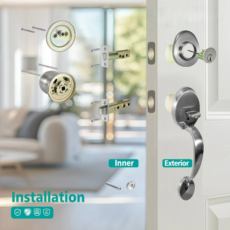 

European Double Door Entry Lock ANSI Zinc Alloy Exterior Handle, Heavy Duty Pull for Main Gates/Villa Doors