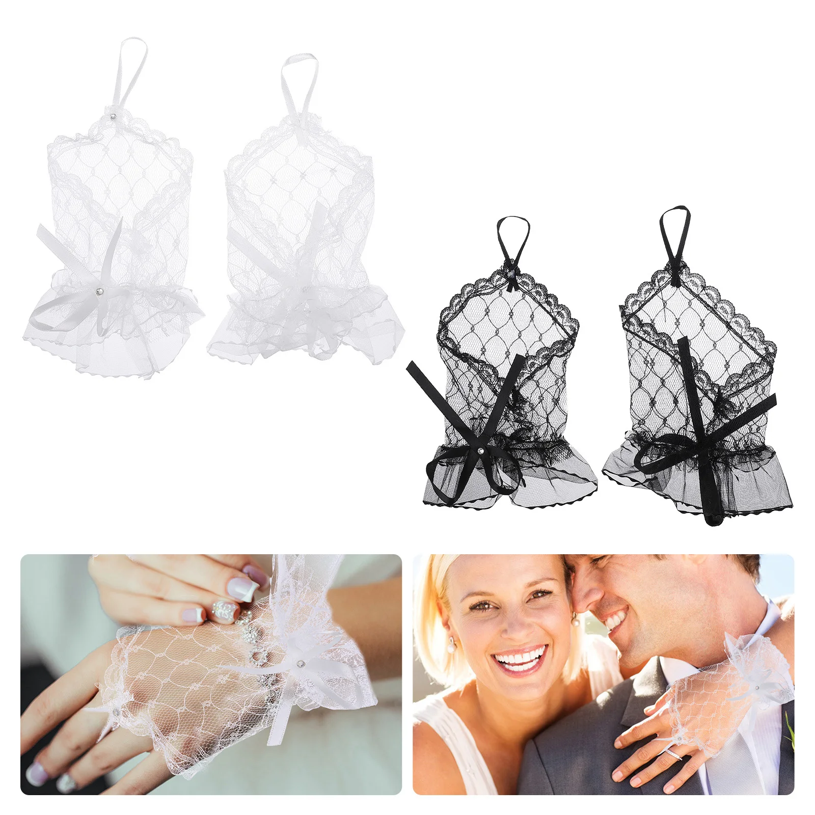 2 pares de guantes sin dedos de encaje, Cosplay de boda, accesorio de vestido de Lolita, guantes de actuación nupcial, accesorio de decoración de vestido